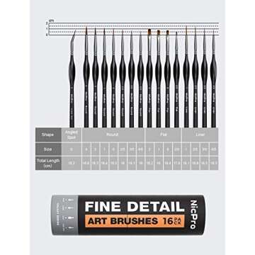 Nicpro 16PCS Miniature Paint Brushes, Model Brushes Micro Detail Paint Brush Set, Fine Detailing Bru...