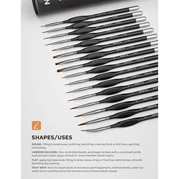 Nicpro 16PCS Miniature Detail Paint Brush Set for Artists