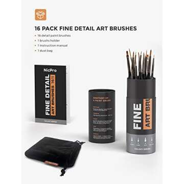 Nicpro 16PCS Miniature Detail Paint Brush Set for Artists