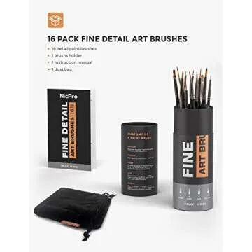 Nicpro 16PCS Miniature Detail Paint Brush Set for Artists