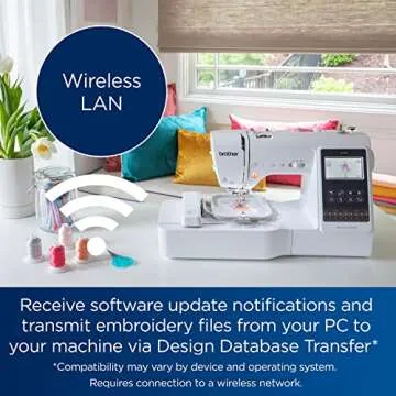 Brother SE700 Sewing and Embroidery Machine, Wireless LAN Connected, 135 Built-in Designs, 103 Built-in Stitches, Computerized, 4" x 4" Hoop Area, 3.7" Touchscreen Display, 8 Included Feet, White