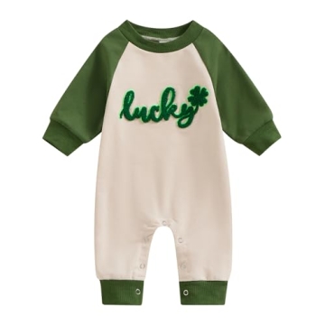 FYBITBO St Patrick's Day Baby Boy Girl Outfit Lucky Shamrock Embroidery Jumpsuit Romper Pattys Day N...