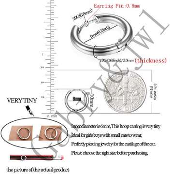 Gabry&jwl 316L Surgical Stainless Steel Huggie Hoop Earrings 6mm Silver Hypoallergenic Earrings Hoop Cartilage Helix Lobes Hinged Sleeper Earrings For Men Women(A02:6mm Silver(THK 2.0mm))