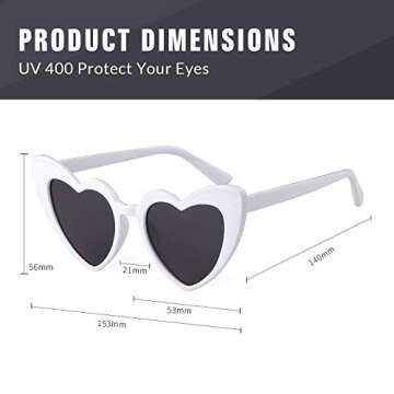GIFIORE Heart Sunglasses Vintage Retro Oversized Cat Eye Heart Shaped Sun Glasses (White)