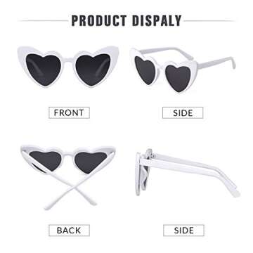 GIFIORE Heart Sunglasses Vintage Retro Oversized Cat Eye Heart Shaped Sun Glasses (White)