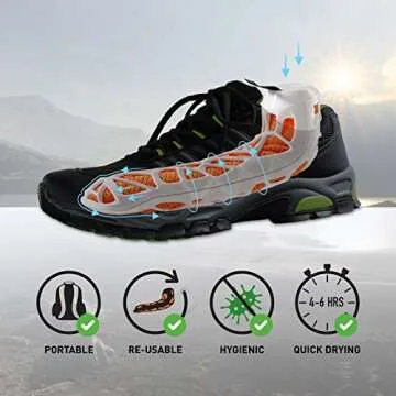 DRYSURE Active Non Electric Shoe Dryer Portable, Reuseable & Deodorizing BK/OR L