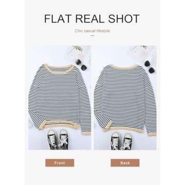 Dokotoo Womens Clothing Color Block Pullover Sweaters 2025 Fashion Crew Neck Long Sleeve Jumper Tops Casual Striped Crop Sweater Dark Gray Small