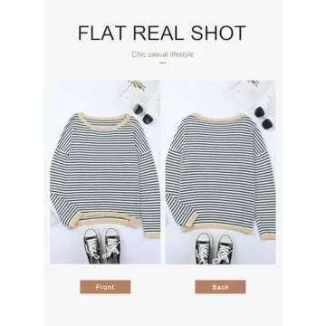 Dokotoo Womens Clothing Color Block Pullover Sweaters 2025 Fashion Crew Neck Long Sleeve Jumper Tops Casual Striped Crop Sweater Dark Gray Small