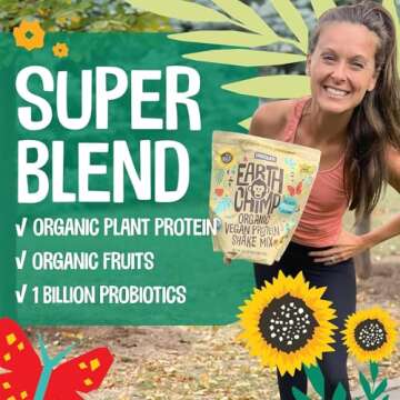 EarthChimp Organic Vegan Protein Powder - with Probiotics - Non GMO, Dairy Free, Non Whey, Plant Based Protein Powder for Women and Men, Gluten Free - 26 Servings 32 Oz (Vanilla)