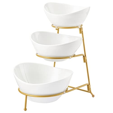 HBlife 3 Tier Oval Bowl Set with Metal Rack - Elegant Food Server for Entertaining