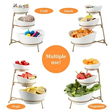 Elegant HBlife 3 Tier Oval Bowl Set with Metal Rack