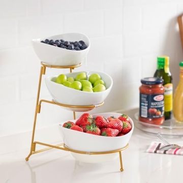 Elegant HBlife 3 Tier Oval Bowl Set with Metal Rack