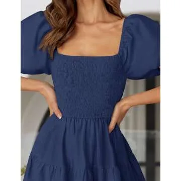 ZESICA Women's Puff Sleeve A-Line Midi Dress - Summer Edition