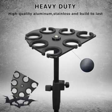 Microphone Holder, Multi Mic Holder for Wired and Wireless Mics, Multiple Microphone Organizer and Display for Mic Stand, Hold Up to 7 Microphones, Aluminum, Black