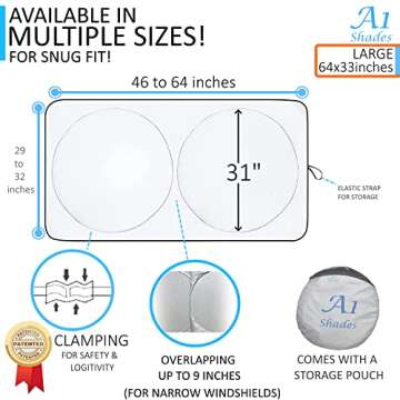 Car Windshield shade for Automotive windshield sunshades with Storage Pouch by A1 Sun Shade Foldable Truck Suv Front Window Shield Blocker Visor Protector Cover for Interior Accessories for Heat Large