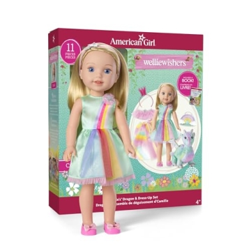 American Girl WellieWishers 14.5-inch Camille Doll Playset with Crisella The Dragon, Doll Dress and Accessories, and Storybook, for Ages 4+