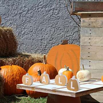 DECORKEY Fall Wooden Sign, Pumpkin Shaped Fall Tiered Tray Decor, Thanksgiving Farmhouse Fall Table Decor, Free Standing Table Sign for Home, Office, Gallery