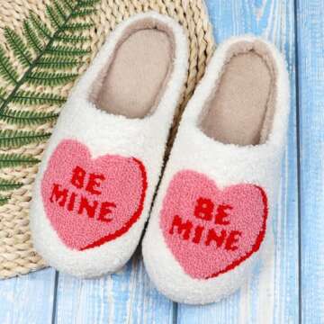 FRGITYGIFT Heart Slippers for Women, House Slippers for Women Men, Cute Soft Plush Fluffy Love Heart...