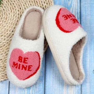 FRGITYGIFT Heart Slippers for Women, House Slippers for Women Men, Cute Soft Plush Fluffy Love Heart Slippers, Fuzzy Warm Home Shoes, Cozy Slip-on Memory Foam House Shoes Gifts