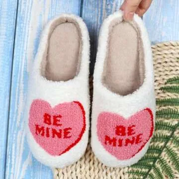 FRGITYGIFT Heart Slippers for Women, House Slippers for Women Men, Cute Soft Plush Fluffy Love Heart Slippers, Fuzzy Warm Home Shoes, Cozy Slip-on Memory Foam House Shoes Gifts