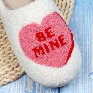 FRGITYGIFT Heart Slippers for Women, House Slippers for Women Men, Cute Soft Plush Fluffy Love Heart Slippers, Fuzzy Warm Home Shoes, Cozy Slip-on Memory Foam House Shoes Gifts