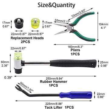 Hmknana 5PCS Upholstery Tools Kit - Dual Head Soft Rubber Mallet Hammer with 2PCS Replacement Head, ...