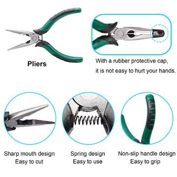 Hmknana 5PCS Upholstery Tools Kit - Dual Head Soft Rubber Mallet Hammer with 2PCS Replacement Head, Nail Tack Remover Tool & Removal Pliers for Furniture Floor Jewelry Craft Project etc