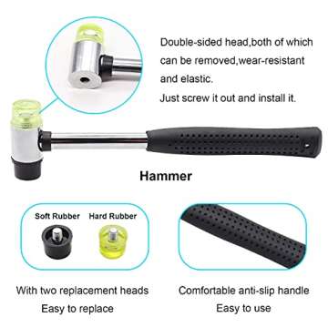 Hmknana 5PCS Upholstery Tools Kit - Dual Head Soft Rubber Mallet Hammer with 2PCS Replacement Head, Nail Tack Remover Tool & Removal Pliers for Furniture Floor Jewelry Craft Project etc