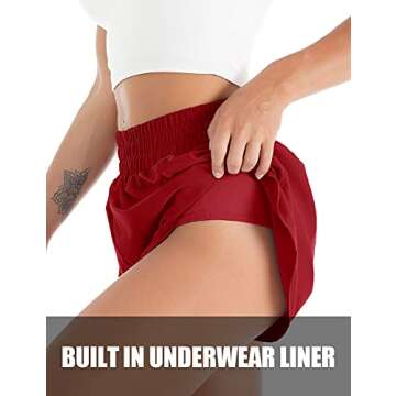 Blooming Jelly Womens Quick-Dry Running Shorts Sport Layer Elastic Waist Athletic Workout Shorts with Pockets 1.75" (Medium, Red)