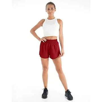 Blooming Jelly Womens Quick-Dry Running Shorts Sport Layer Elastic Waist Athletic Workout Shorts with Pockets 1.75" (Medium, Red)