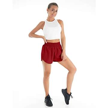 Blooming Jelly Womens Quick-Dry Running Shorts Sport Layer Elastic Waist Athletic Workout Shorts with Pockets 1.75" (Medium, Red)