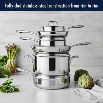 HENCKELS Clad Impulse 10-pc 3-Ply Stainless Steel Pots and Pans Set, Cookware Set, Fry Pan, Saucepan...