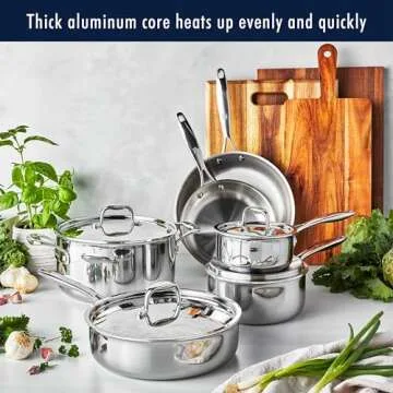 HENCKELS Clad Impulse 10-pc 3-Ply Stainless Steel Pots and Pans Set, Cookware Set, Fry Pan, Saucepan with Lid, Saute Pan with Lid, Dutch Oven with Lid, Stay-Cool Handles, Induction Stove Compatible