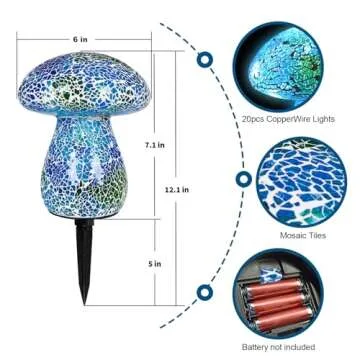 Darkdec Mosaic Mushroom Garden Lights - Table Lamp Outdoor Decor Waterproof Night Light Lawn Decor Statue for Patio, Party, Yard (Blue)
