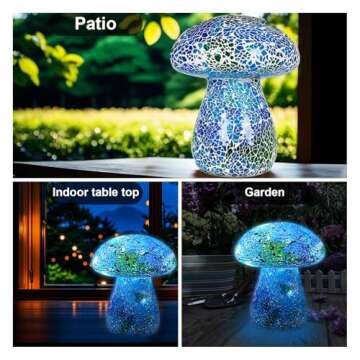 Darkdec Mosaic Mushroom Garden Lights - Table Lamp Outdoor Decor Waterproof Night Light Lawn Decor Statue for Patio, Party, Yard (Blue)