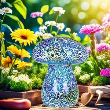 Darkdec Mosaic Mushroom Garden Lights - Table Lamp Outdoor Decor Waterproof Night Light Lawn Decor Statue for Patio, Party, Yard (Blue)