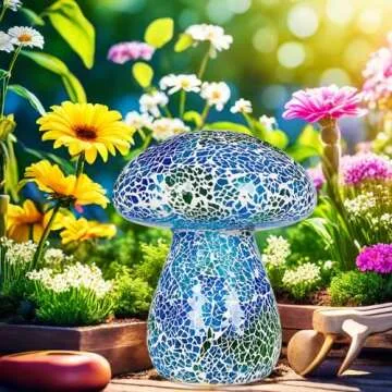 Darkdec Mosaic Mushroom Garden Lights - Table Lamp Outdoor Decor Waterproof Night Light Lawn Decor Statue for Patio, Party, Yard (Blue)