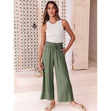 ANRABESS Women Linen Pants Casual Loose High Waist Boho Wide Leg Cropped Palazzo Beach Pants