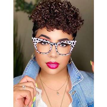 Voogueme Black White Leopard Cat Eye Blue Light Glasses for Women Block UV Anti Eyestrain Eyewear Chandra WA096252-05, Medium