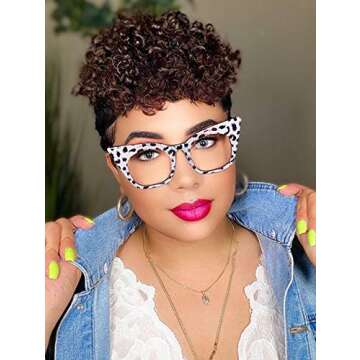 Voogueme Black White Leopard Cat Eye Blue Light Glasses for Women Block UV Anti Eyestrain Eyewear Chandra WA096252-05, Medium