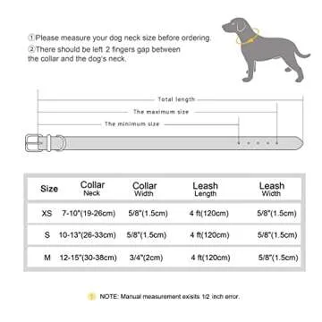 Didog Soft Leather Padded Custom Dog Collar and Leash Set with Personalized Engraved Nameplate,Fit Small Medium Dogs,Blue,S Size