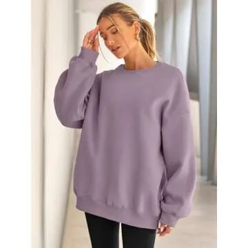 EFAN Womens Oversized Sweatshirts Hoodies Fleece Crewneck Sweaters Casual Tops Comfy Fall Fashion Outfits Winter Clothes 2024 LightPurple L