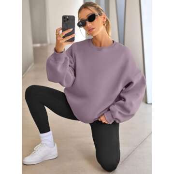 EFAN Womens Oversized Sweatshirts Hoodies Fleece Crewneck Sweaters Casual Tops Comfy Fall Fashion Outfits Winter Clothes 2024 LightPurple L