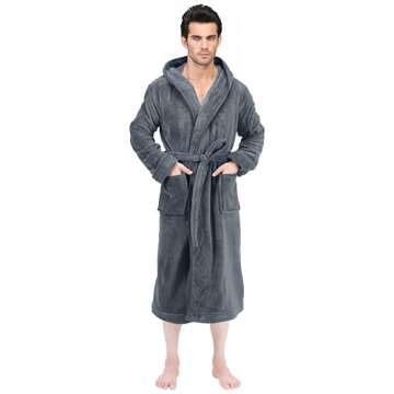 NY Threads Men's Hooded Plush Fleece Bathrobe Grey