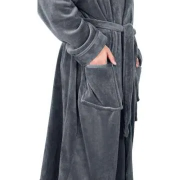 NY Threads Men's Hooded Plush Fleece Bathrobe Grey
