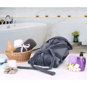 NY Threads Men's Hooded Plush Fleece Bathrobe Grey