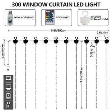 300 LED RGB Curtain Fairy Lights with Remote Control