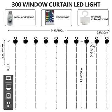 300 LED RGB Curtain Fairy Lights with Remote Control