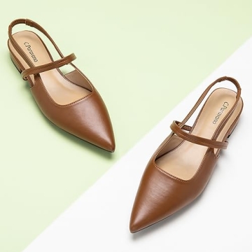 C.Paravano Women's Slingback Flats | Pointed Toe Flats Sandals | Ankle Strap Slingback Shoes | Comfort Leather Slip on Shoes | Casual Dress Shoes (Size 7.5, Brown)