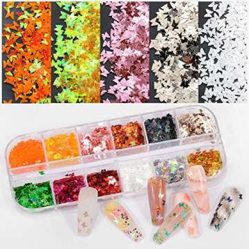 Warmfits Butterfly Nail Glitter 24 Colors Set for Art
